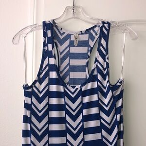 Topia, Blue and White Striped Chevron Maxi Dress